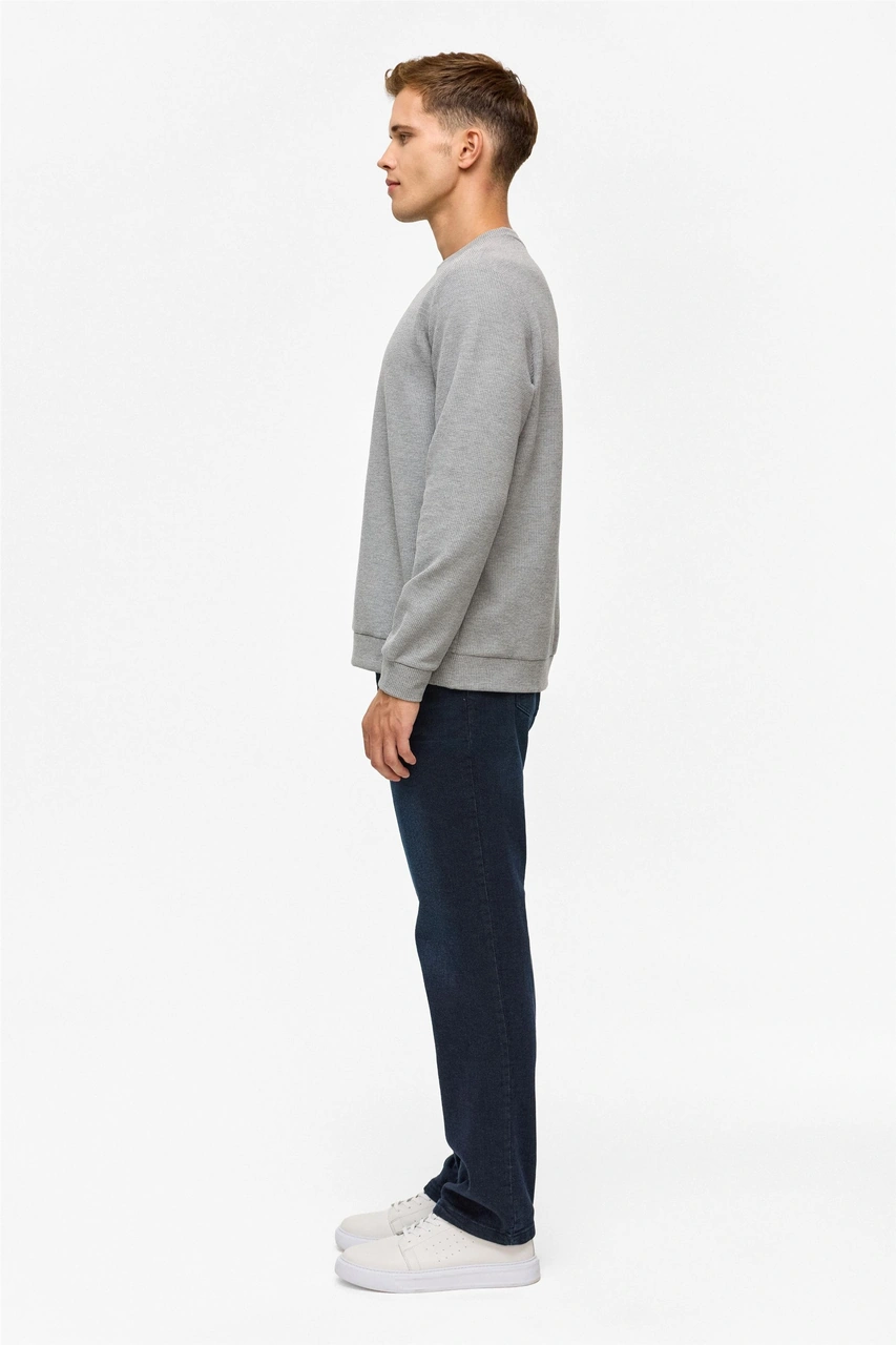 Süvari Gri Regular Düz Bisiklet Yaka Sweatshirt-38788 Gri