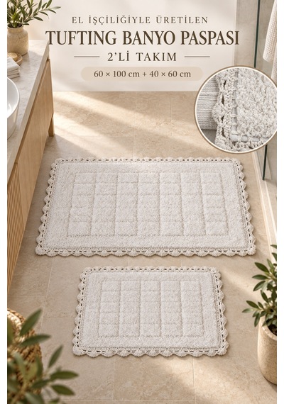 Alanur Bodrum Tufting Cotton Pamuklu El Işi Örgülü 2 Li Paspas 109 Ekru