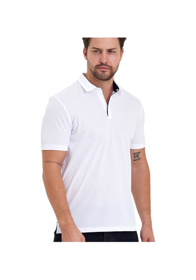 Erkek Kısa Kol Polyester Polo Yaka Fonksiyonel Tişört Beyaz