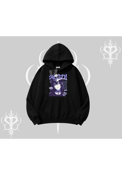 Startmore Kapşonlu Sweatshirt Neo Tokyo Girl Y2k Street Anime Aesthetic Siyah