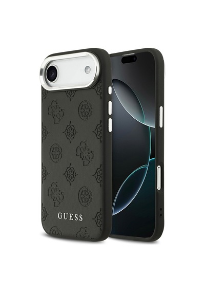 Apple Uyumlu iPhone 17 Air Kılıf Guess Lisanslı M-safeli Sıcak Baskılı Klasik Yazı Logolu Pu Deri Peony Siyah Siyah