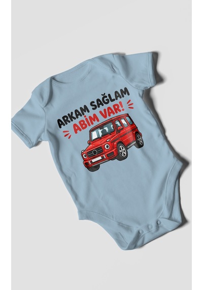 Morivokids Arkam Sağlam Abim Var Kısa Kollu Bebek Body %100 Pamuk Bebe Mavisi