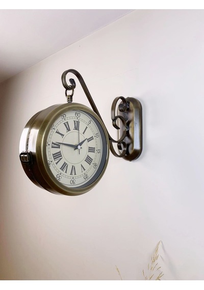 Eskitme Metal Nostalji İstasyon Saati 36 X 25 Cm