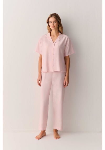 Suwen Amanda Gömlek Yaka Pijama Takımı Sh26510660b077 Pembe