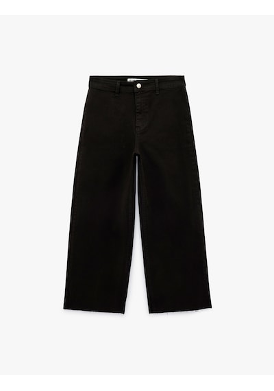 Koton Cepli Rahat Kalıp Kesik Paça Yüksek Bel Jean Pantolon - Culoette Jean Siyah 7wal40002mw
