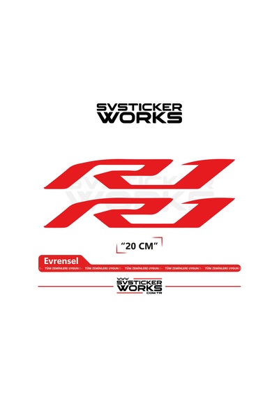 Yamaha R1 Uyumlu Yazı Sticker Yüksek Kalite Özel Kesim Folyo 2'li Set Kırmızı