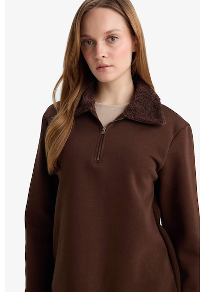 Defacto Regular Fit Fermuarlı Yaka İçi Yumuşak Tüylü Kalın Sweatshirt Tunik G3853ax25wnbn341 Kahve-bn341
