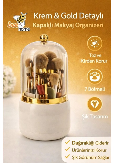 7 Bölmeli Kapaklı Makyaj Organizeri, Fırça Düzenleyici, Toz Geçirmez Şeffaf Kapaklı Kozmetik Kutusu Krem