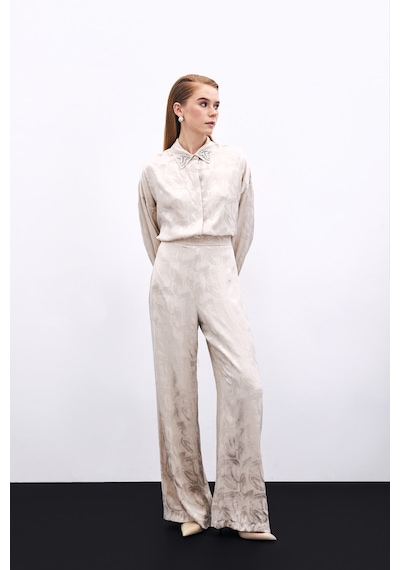 Sateen Jakarlı Salaş Pantolon - Bej
