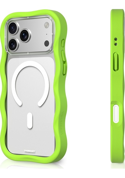 Apple Uyumlu iPhone 17 Pro Max  Kılıf M-safe Şarj Özellikli Youngkit Wave Clear Serisi Kapak Yeşil Yeşil
