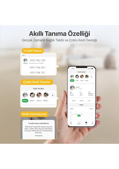 Ucat C31 Açık Tasarımlı Akıllı Otomatik Kedi Tuvaleti Mobil Uygulama Kontrollü, Otomatik Temi