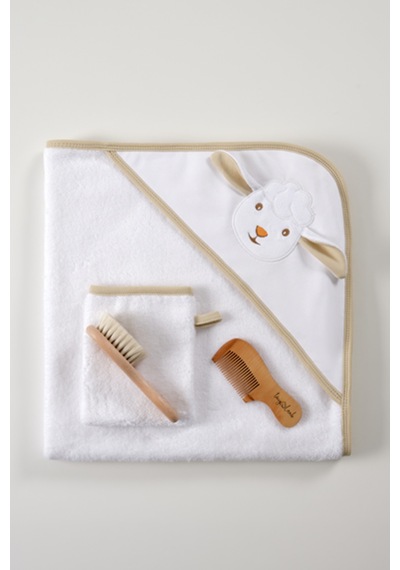 Bebek Banyo Seti - Lamb Cozy Care Banyo Seti Kare Kundak - Kese - Fırça ve Tarak Seti