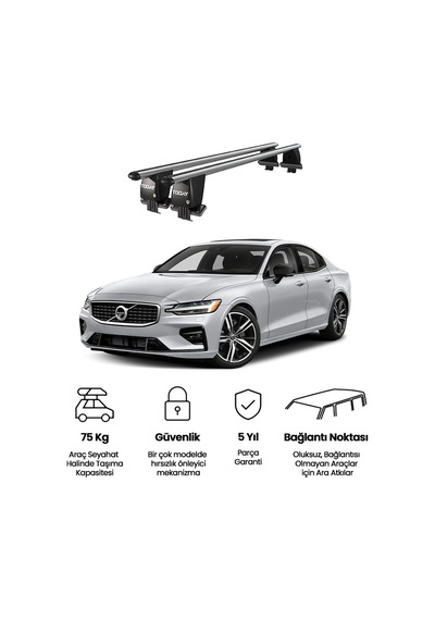 Royal Volvo S60 2018 Ve Sonrası Uyumlu Gri Kilitli Ara Atkı Port Bagaj Tavan Barı