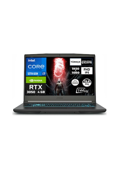 MSI THIN 15 B12UC-1479XTR004 i7-12650H 32 GB 1 TB SSD 4 GB RTX3050 15.6" Dos Dizüstü Bilgisayar MSI THIN 15 B12UC-1479XTR004 i7-12650H 32 GB 1 TB SSD 4 GB RTX3050 15.6" Dos Dizüstü Bilgisayar