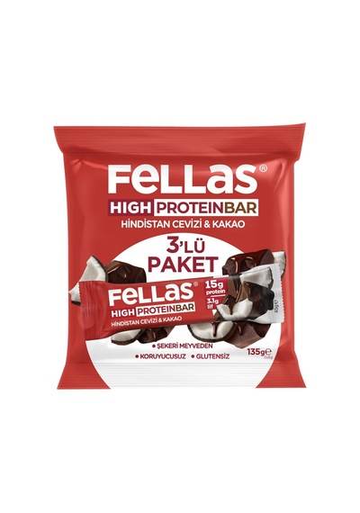 Fellas Hindistan Cevizi & Kakaolu Yüksek Protein Bar 3 X 45 G - 7 Adet Tarı