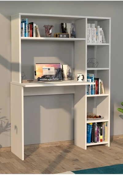 Kitaplıklı Kütüphaneli Çalışma Masası Beyaz Kitaplıklı Kütüphaneli Çalışma Masası Beyaz