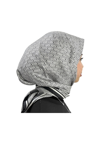 Vakko Twill İpek Eşarp - Helezon Monogram - Beyaz Siyah