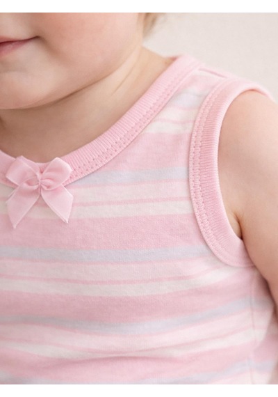 Civil Baby Çizgili Fiyonklu 1-3 Yaş Çıtçıtlı Badi - Pembe