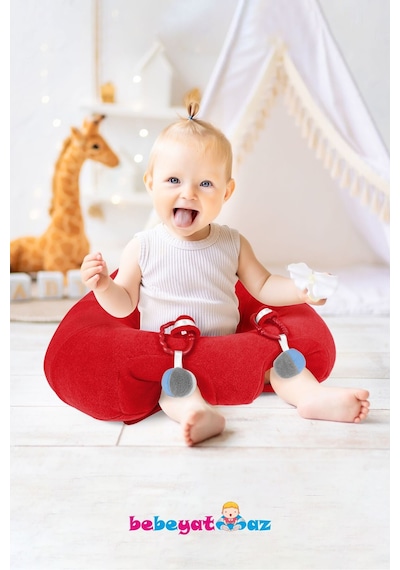 Çıngıraklı Kırmızı Bebek Oturma Destek Minderi Bebek Koltuğu