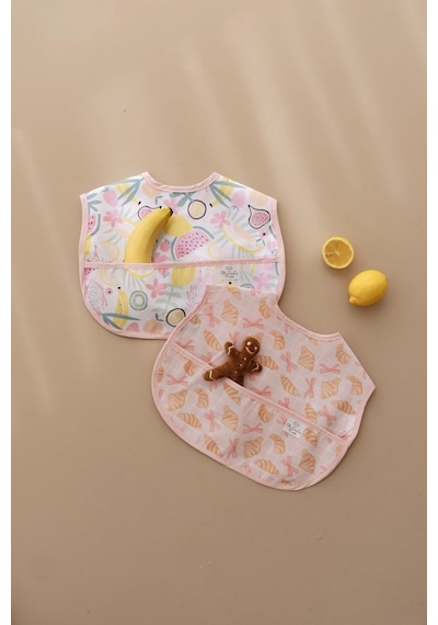 Pudra Biyeli 2li Sıvı Geçirmez Mama Önlüğü 6-36 Ay