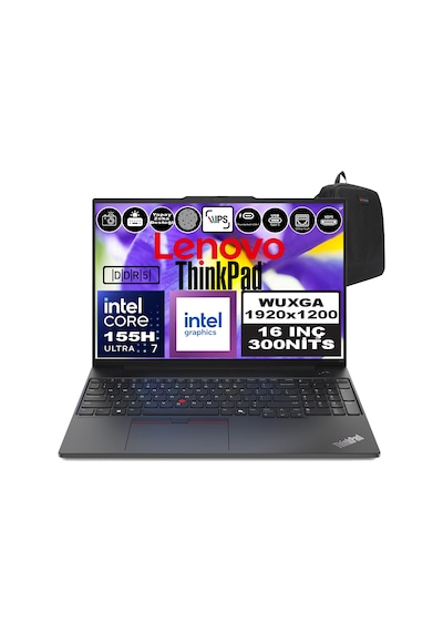 Lenovo ThinkPad E16 Gen 2 21MA002UTXP01 Ultra 7 155H 16 GB 512 GB SSD 16" W11P Dizüstü Bilgisayar + Zetta Çanta