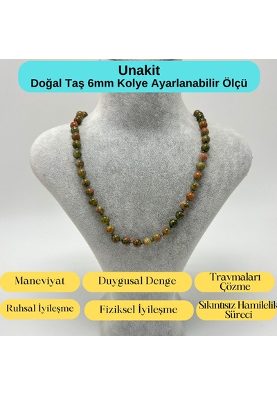 Yıldız Doğal Taş Unakit Doğal Taş 6 MM Makrome Kolye 45 CM - 55 CM Ayarlanabilir Yeşil