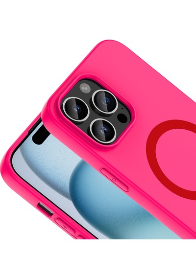iPhone Uyumlu 14 Pro Max Kılıf M-safe Şarj Özellikli Klfs Aris Silikon Kapak - Koyu Pembe Çok Renkli