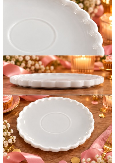 6'lı 18 Cm Porselen Pasta Tabağı Beyaz Dalgalı Kenarlı Tatlı Ve Kek Tabağı Seti Beyaz - 942221292 Beyaz