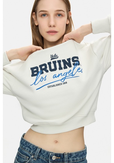 Ucla Mello Kemik Rengi Bisiklet Yaka Crop Baskılı Loose Fit Kadın Sweatshirt Kemik Rengi Ucla Mello Kemik Rengi Bisiklet Yaka Crop Baskılı Loose Fit Kadın Sweatshirt Kemik Rengi