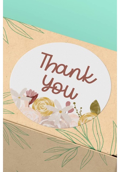 90 Adet Thank You Teşekkür Etiketi Çiçek Desenli 3x3cm St2007 Çok Renkli