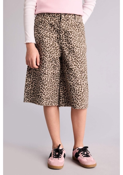 Defacto Leopar Desenli Gabardin Şort Kız Çocuk H6053a826smbg276 Bej-bg276