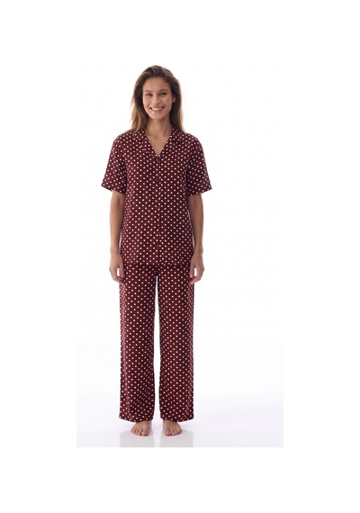 Penti Kahverengi Polka Dots Gömlek Pantolon Pijama Takımı Bn89
