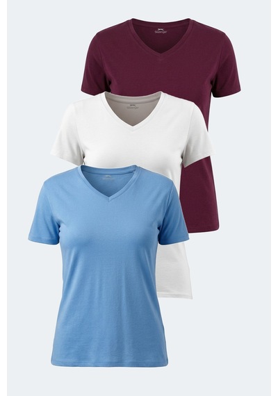 Slazenger Perıcas 3 Lü Set Kadın Tişört Ekru - Mürdüm - Mavi