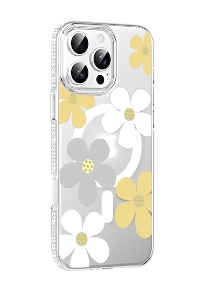 Apple iPhone  Uyumlu  16 Pro Max Floral Magsafe Kapak - Sarı