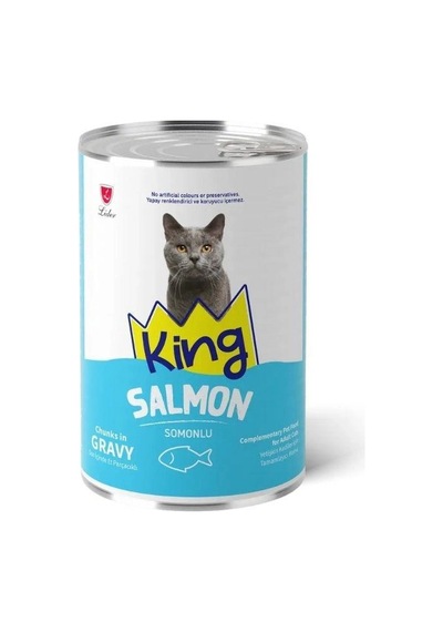 King King Sos İçerisinde Et Parçacıklı Somonlu Kedi Konservesi 400 Gr