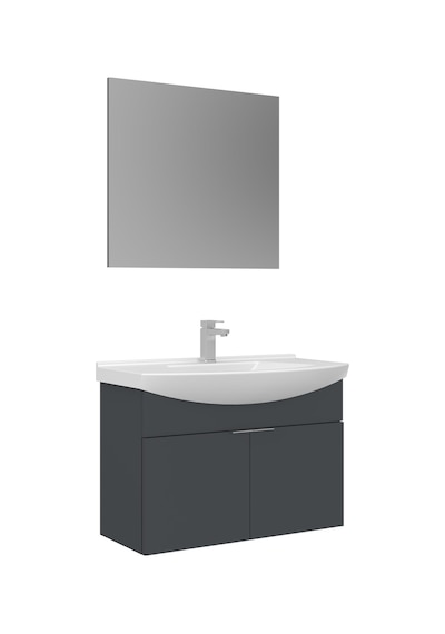 Orka Purus 80 Cm Mat Antrasit Düz Aynalı Banyo Dolabı Takımı Asma Antrasit