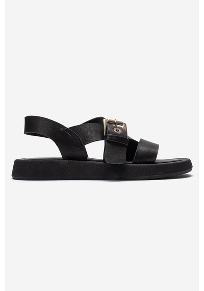Luvishoes Rıven Siyah Cilt Hakiki Deri Tokalı Kadın Sandalet