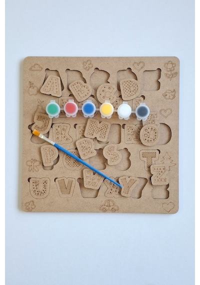Çocuklar İçin Zeka Ve Beceri Geliştiren Harfler Ahşap Boyama Puzzle Seti