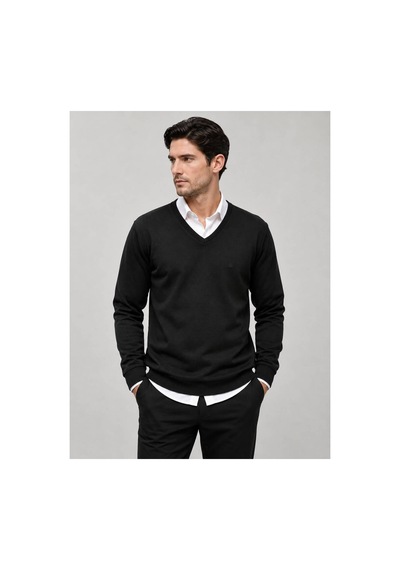 Neco Giyim Erkek Slim Fit V Yaka Pamuklu Siyah Kazak Siyah
