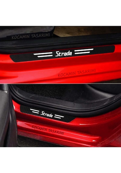 Fiat Strada Çizilmeleri Engelleyen Karbon Kapı Bagaj Eşiği Koruma Seti Şık Tasarım Strada Yazılı