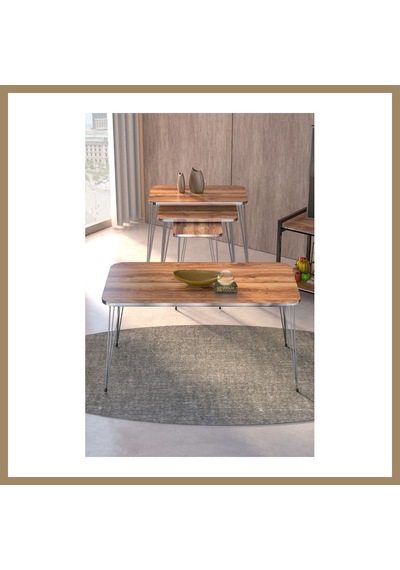 Kahveci.store Gümüş Tel 4'lü Sehpa Seti Ceviz 22