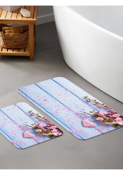 Dijital Baskılı Yıkanabilir Kaymaz Taban 2li Banyo Halısı Paspas Klozet Takımı 5086b