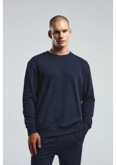 Erkek Bisiklet Yaka Uzun Kol Basıc Sweatshirt Lacivert Lacivert