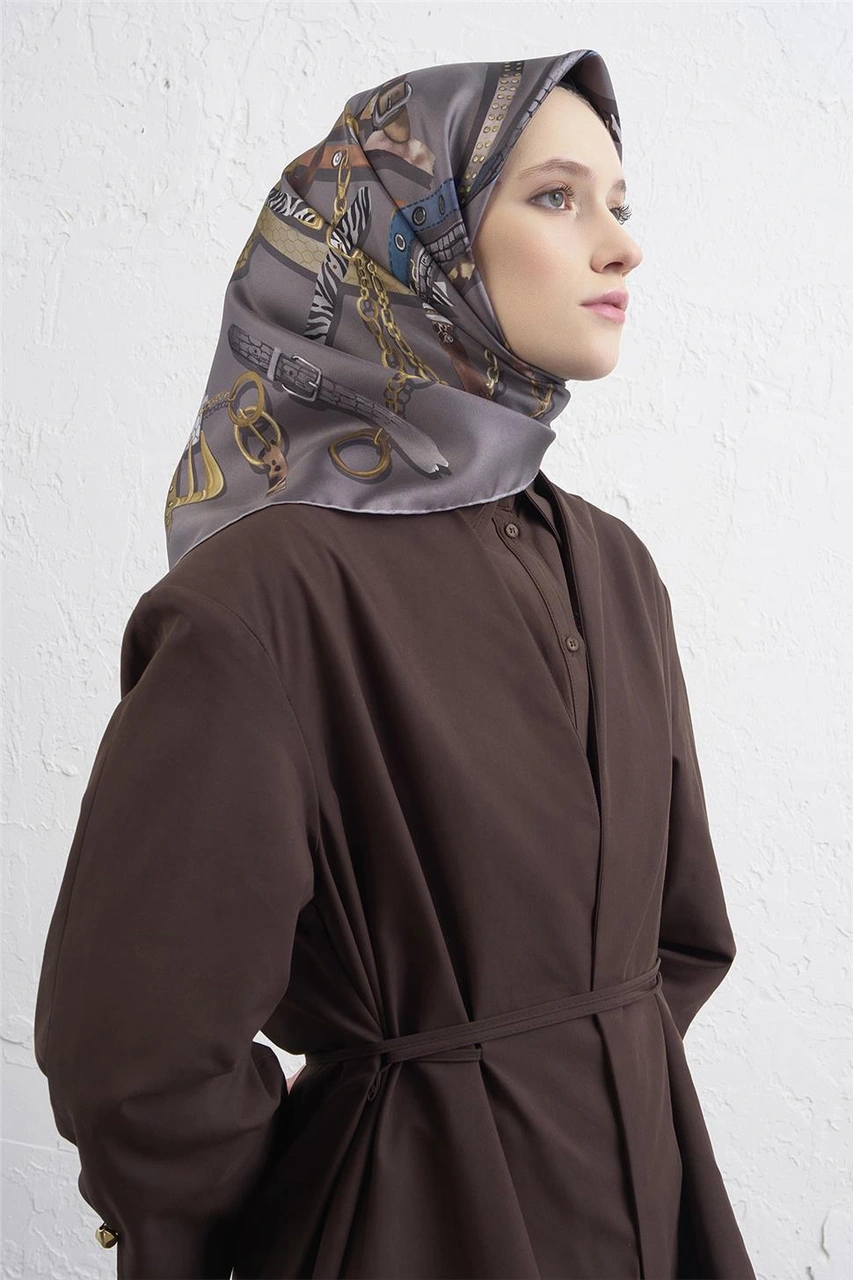 Armine Obje Desenli Saf İpek Twill Eşarp 9422d 07 Vizon