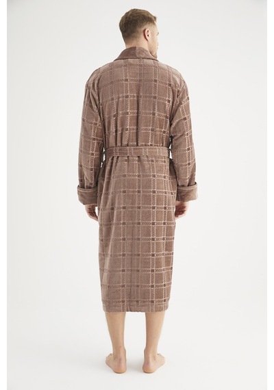 Jakarlı %100 Cotton Erkek Bornozu Kahve