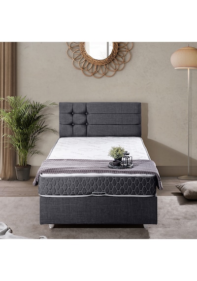Viyana Tek Kişilik Baza Başlık Comfort Yatak Seti Antrasit 100 x 200