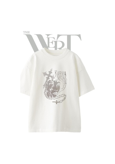 Thewert Karma Rosary Tasarım Baskılı Ünisex Beyaz Oversize T-shirt