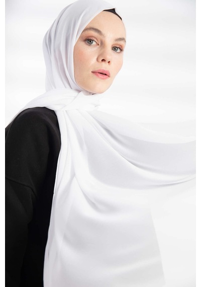 Flora Tekstil Krep Şifon Şal 180x70 Beyaz