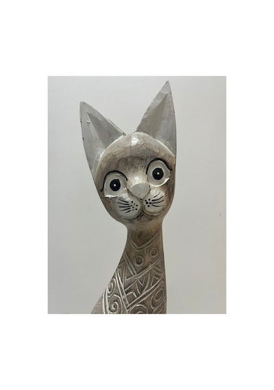 Ahşap Dekoratif Kedi 60 Cm K.kahve Otantik El Yapımı Biblo