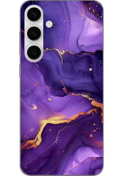 Galaxy S24 Fe Uyumlu Ametist Taşı Mor Mermer Baskılı Silikon Kılıf Renkli
